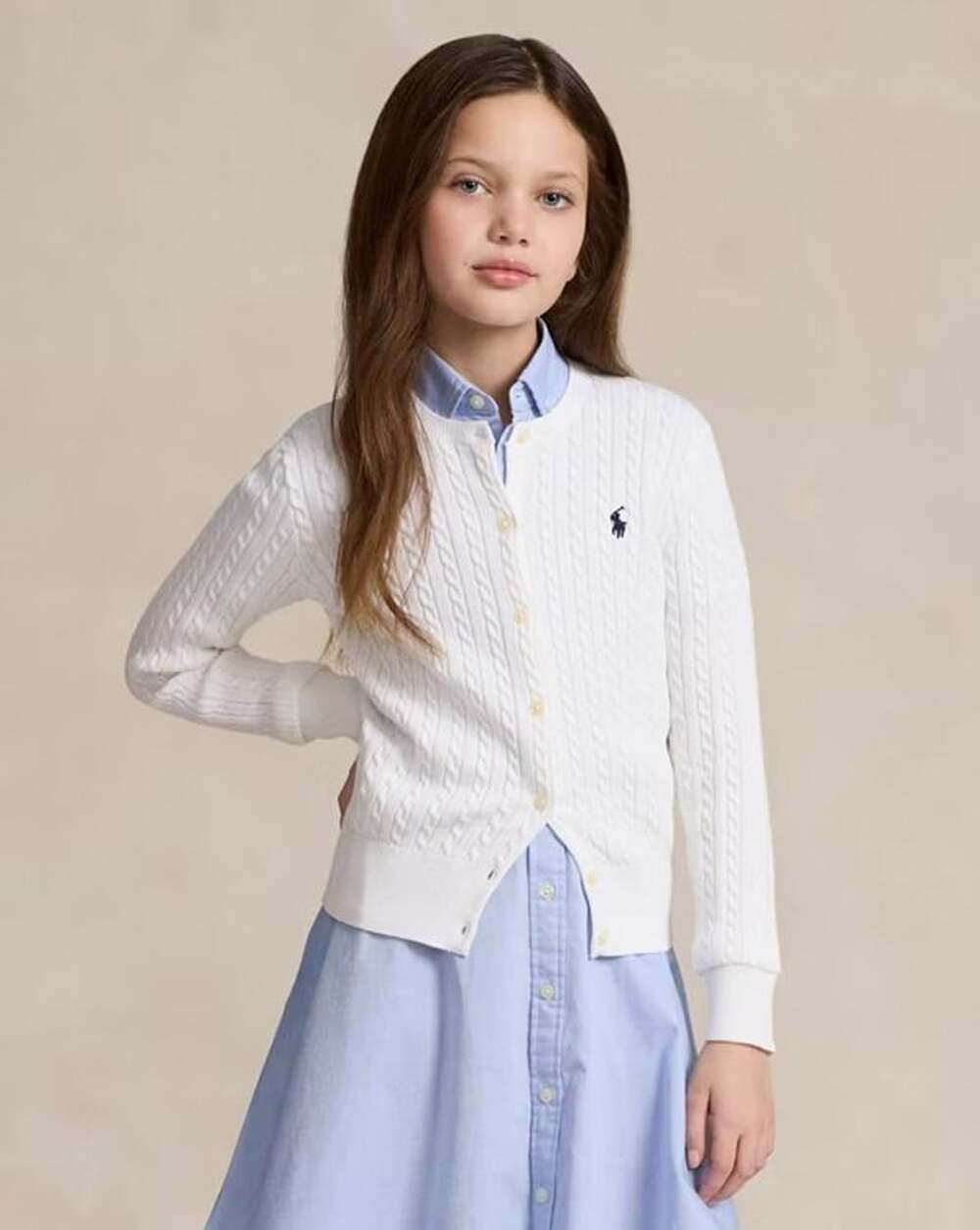 Ralph Lauren Cardigan Little Kids Size 4T White Cable Knit Cotton